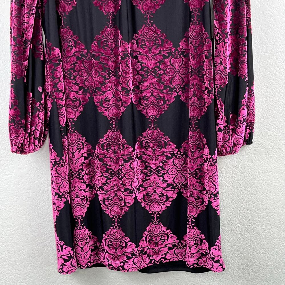 Vince Camuto Magenta Burnout Velvet Mock Neck Balloon Sleeve Mini Dress 16 NWT - Picture 7 of 14